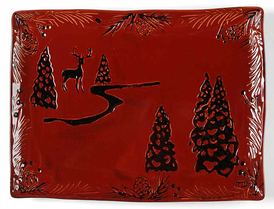 Pine Retreat Red 16" Rectangular Serving Platter by North Pole Trading Co.-1