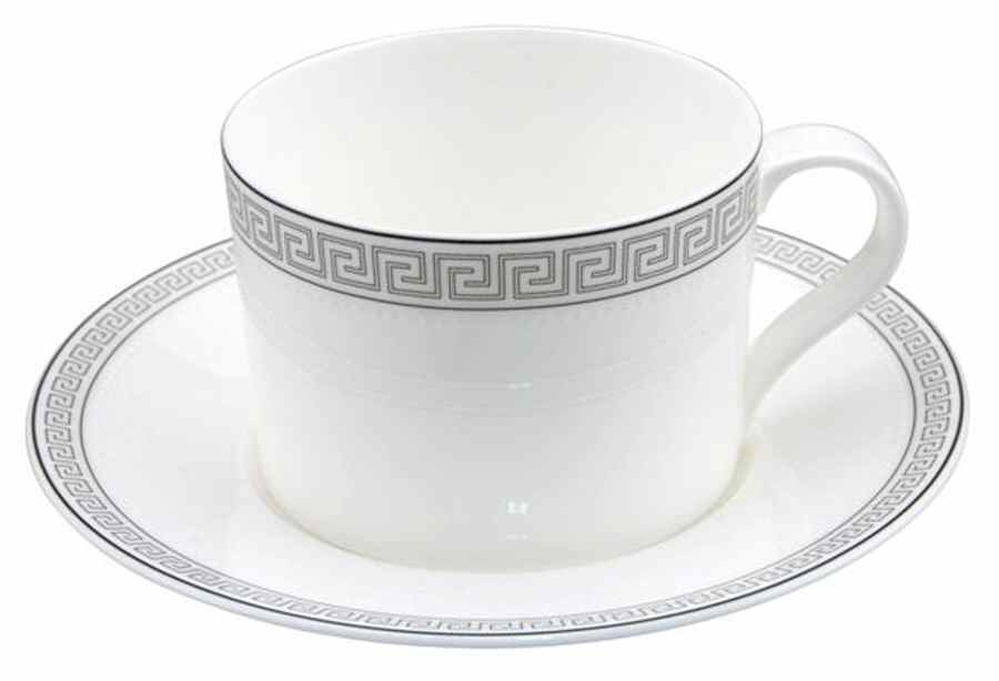 Greek Key Flat Cup & Saucer Set by Nikko-1