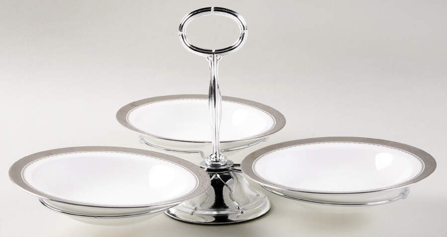 Odessa Platinum 7" x 12" 3-Part Relish & Metal Stand (FR) HC by Noritake-1