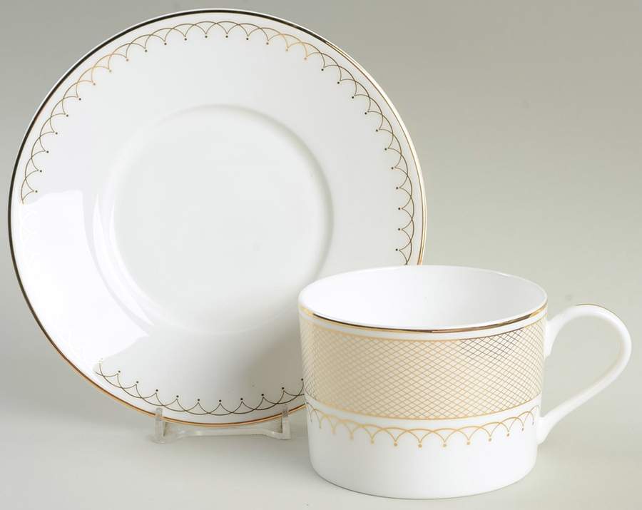 Lattice Gold Flat Cup & Saucer Set by Nikko-1