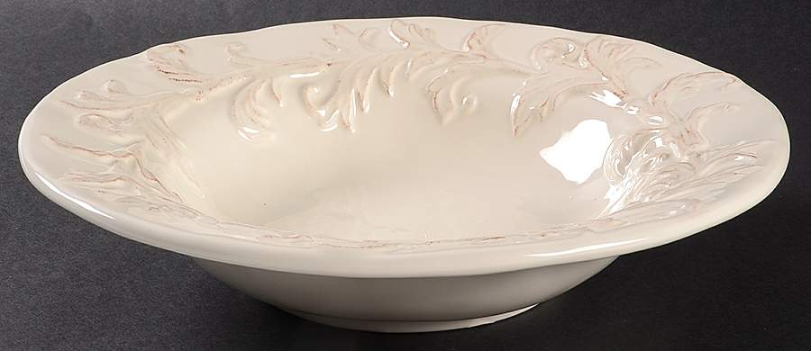 Embossed Floral Cream Large Rim Soup Bowl by Noble Excellence-1