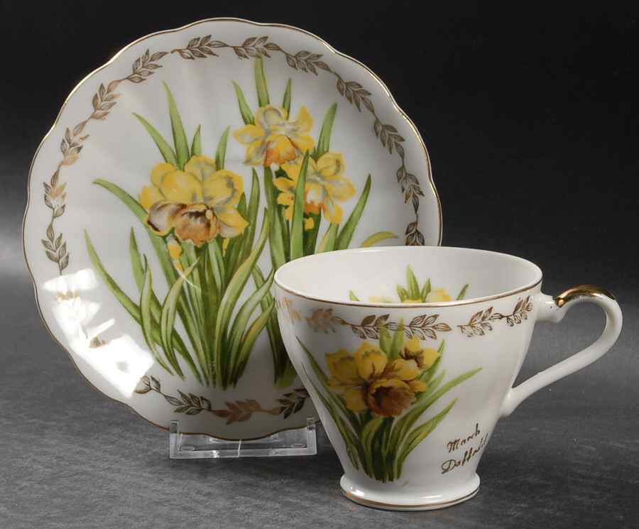 Flowers of the Month Flat Cup & Saucer Set by Norcrest-1