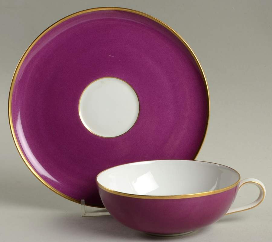 Lotus Purple (Gold Trim) Flat Cup & Saucer Set by Nymphenburg-1
