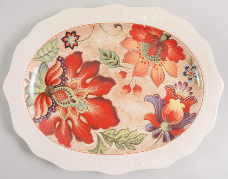 Majestic Floral 16" Oval Serving Platter by Noble Excellence-1