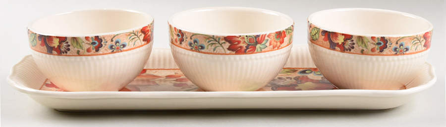 Majestic Floral Condiment Set-3 Open Bowls & Tray by Noble Excellence-1
