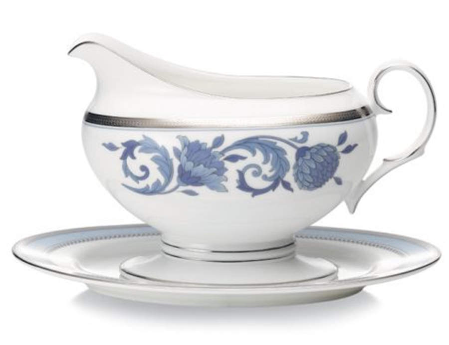 Sonnet in Blue Gravy Boat & Underplate (Relish/Butter) by Noritake-1