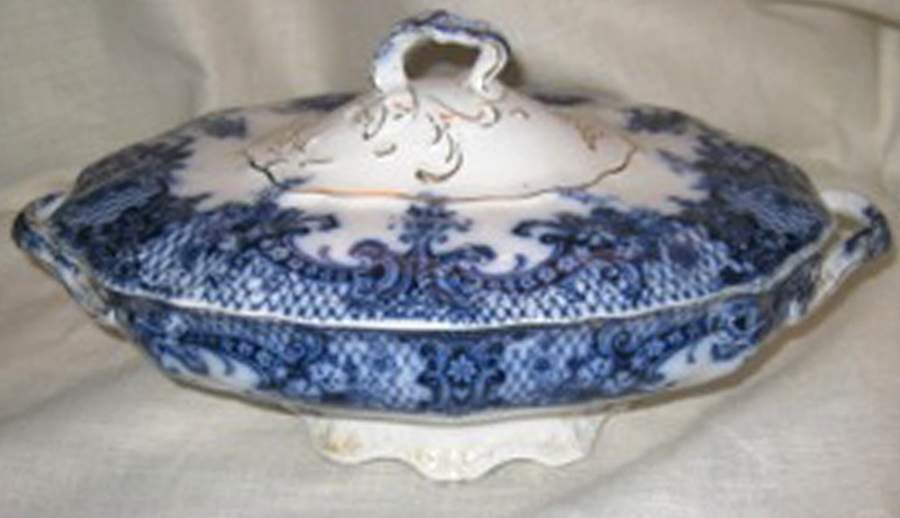 Royal (Flow Blue) Oval Covered Vegetable by New Wharf-1