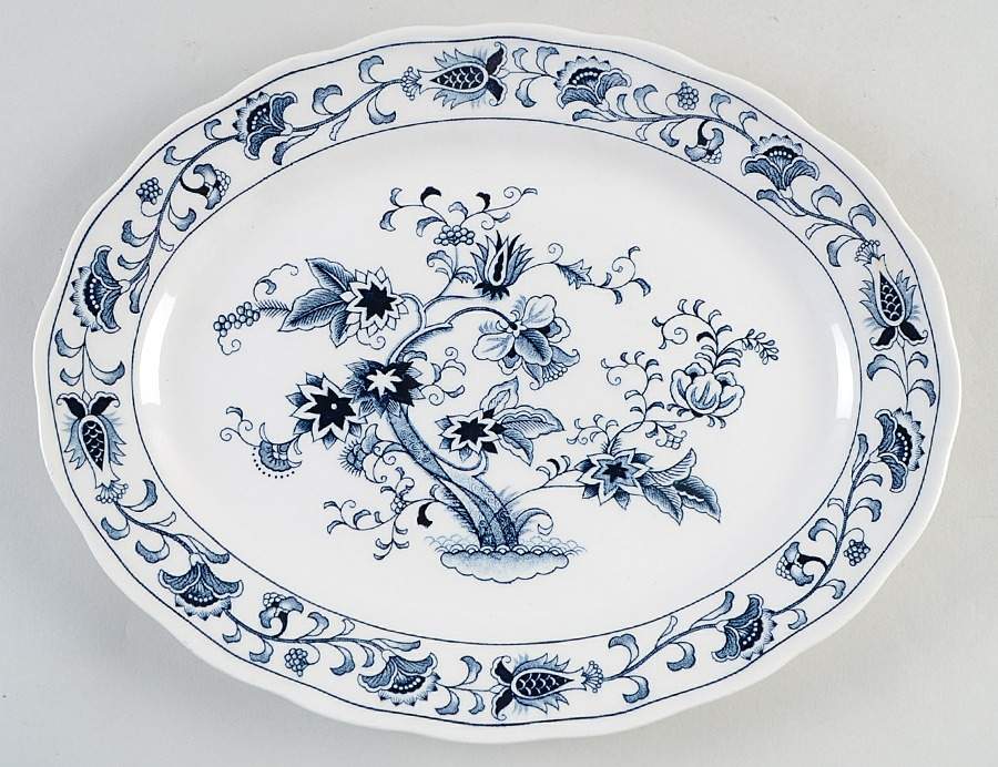 Ming Tree Blue (Fine Tableware Backstamp) 11" Oval Serving Platter by Nikko-1