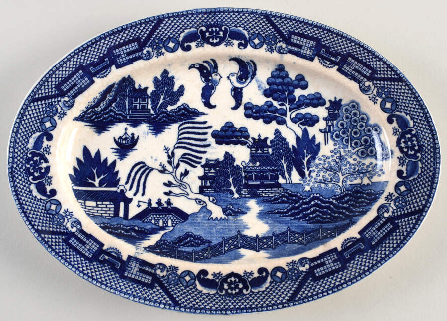 Blue Willow 12" Oval Serving Platter by Nasco (Japan)-1