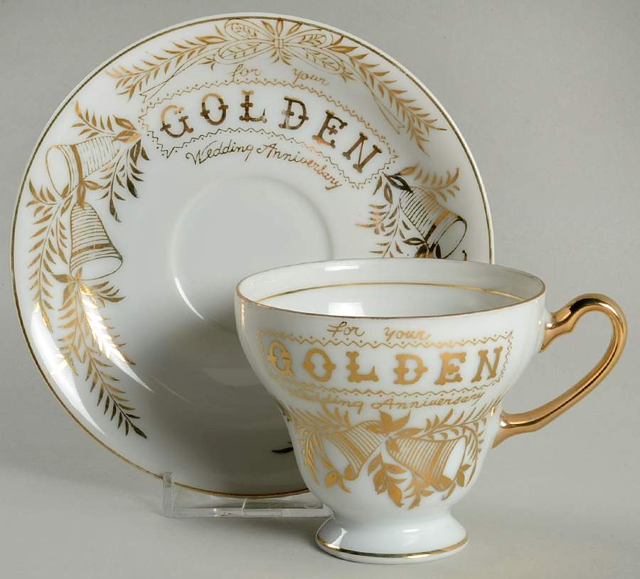 Golden Wedding Anniversary Footed Cup & Saucer Set by Norcrest-1