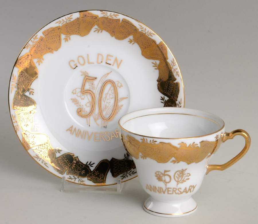Golden Wedding Anniversary Footed Cup & Saucer Set by Norcrest-1