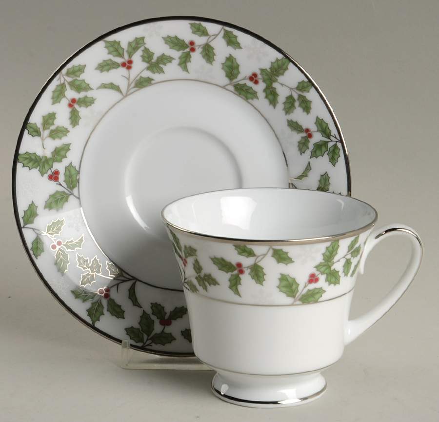 Holly and Berry Platinum Footed Cup & Saucer Set by Noritake-1