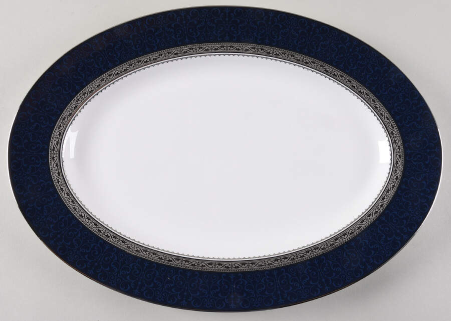 Odessa Cobalt Platinum 14" Oval Serving Platter by Noritake-1
