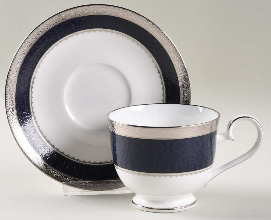 Odessa Cobalt Platinum Footed Cup & Saucer Set by Noritake-1