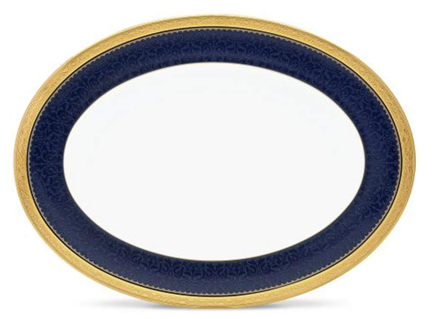 Odessa Cobalt Gold 16" Oval Serving Platter by Noritake-1