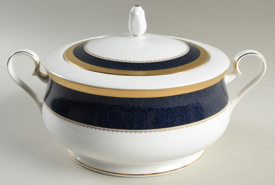 Odessa Cobalt Gold Round Covered Vegetable by Noritake-1