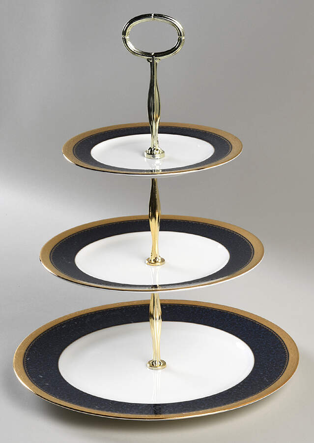 Odessa Cobalt Gold 13 7/8"-14 1/4" 3-Tiered Serving Tray(DP,SP,BB) HC by Noritake-1