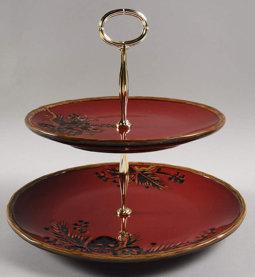 Northwoods Red 6 5/8"-10"  2 Tiered Serving Tray (Dp, Sp) HC by North Pole Trading Co.-1