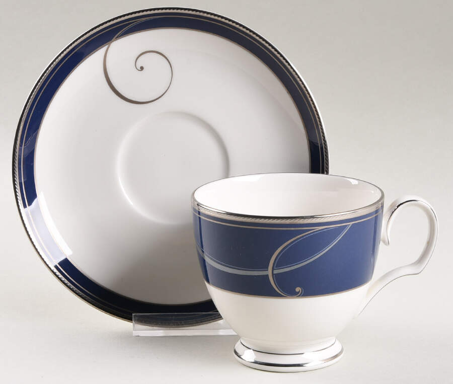 Platinum Wave Indigo Footed Cup & Saucer Set by Noritake-1