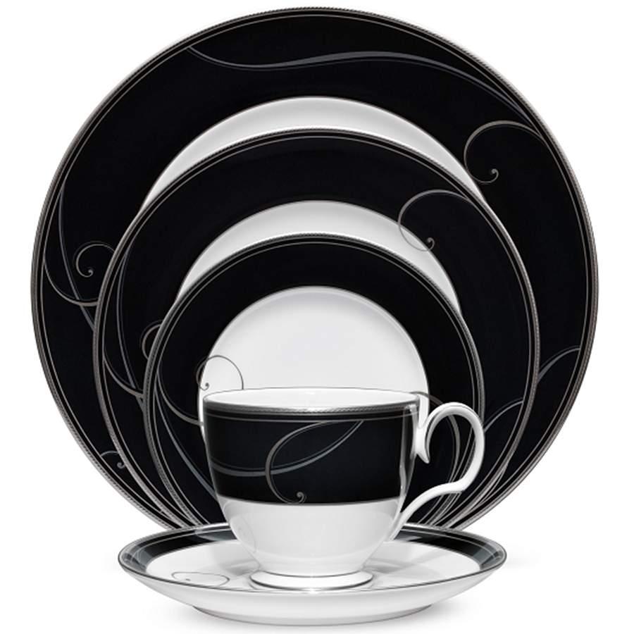 Platinum Wave Ebony Dinner Plate by Noritake-1