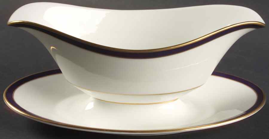 Annapolis Blue Gravy Boat with Attached Underplate by Oxford (Div of Lenox)-1