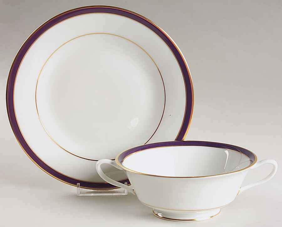 Annapolis Blue Footed Cream Soup Bowl & Saucer Set by Oxford (Div of Lenox)-1