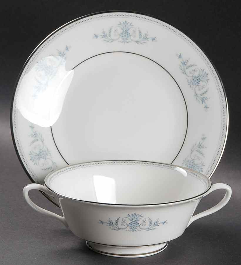 Bryn Mawr Footed Cream Soup Bowl & Saucer Set by Oxford (Div of Lenox)-1