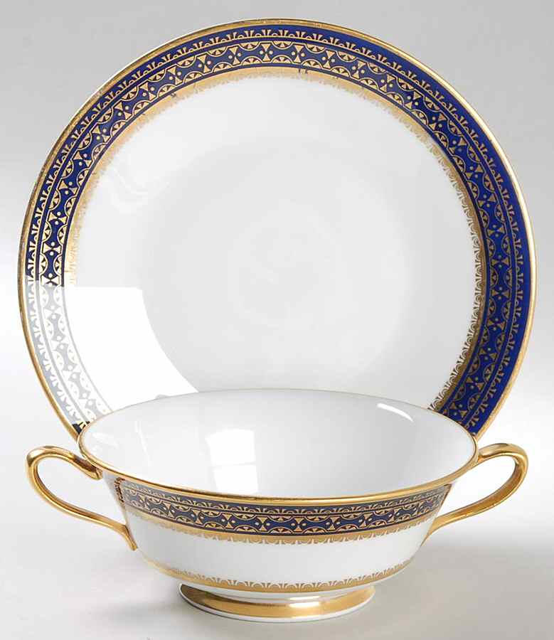 Cortina Footed Cream Soup Bowl & Saucer Set by Oxford (Div of Lenox)-1