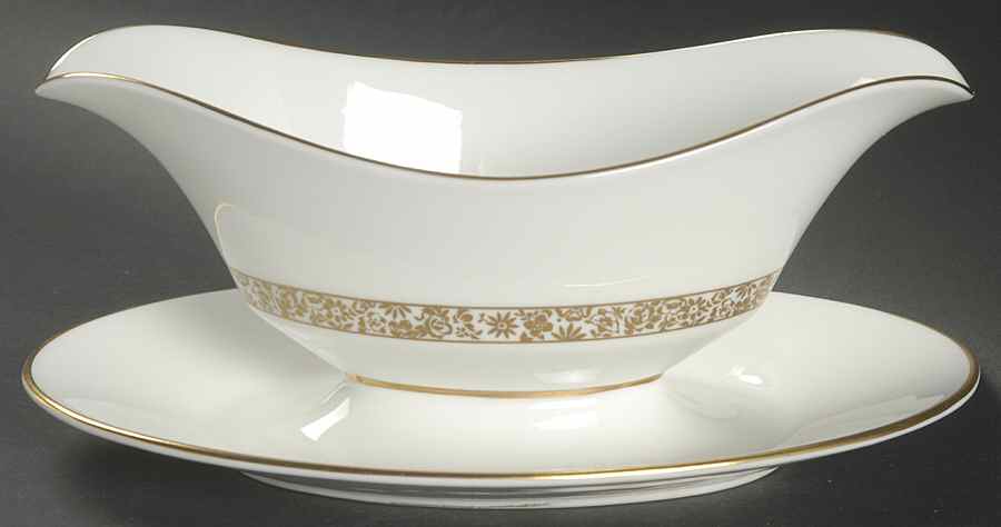 Golden Glen Gravy Boat with Attached Underplate by Oxford (Div of Lenox)-1