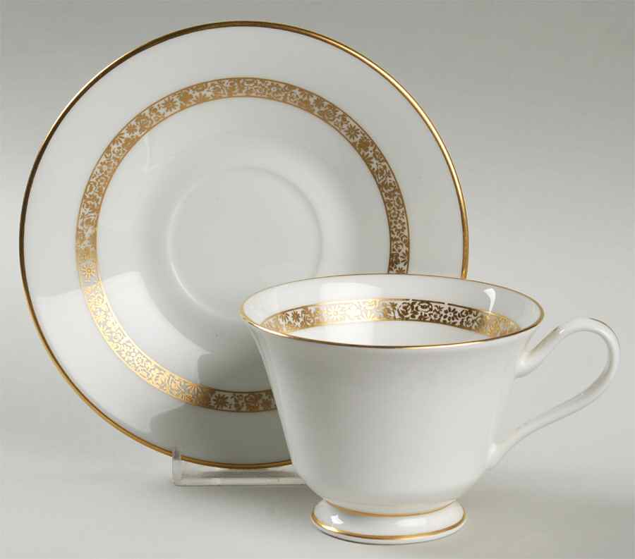 Golden Glen Footed Cup & Saucer Set by Oxford (Div of Lenox)-1