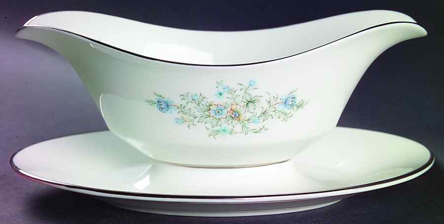 May Morn Gravy Boat with Attached Underplate by Oxford (Div of Lenox)-1