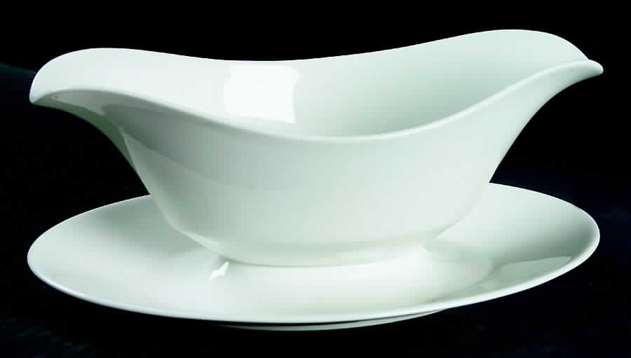 Mayfair White Gravy Boat with Attached Underplate by Oxford (Div of Lenox)-1