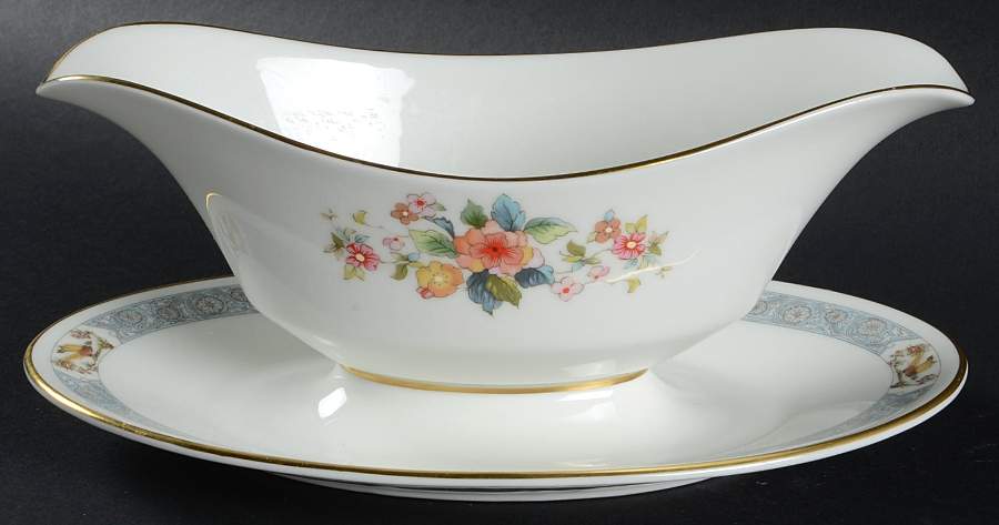 Ming Blossom Gravy Boat with Attached Underplate by Oxford (Div of Lenox)-1