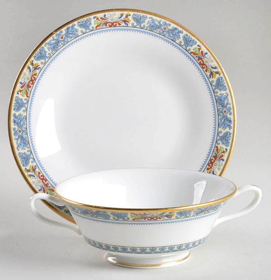 Palisades Footed Cream Soup Bowl & Saucer Set by Oxford (Div of Lenox)-1