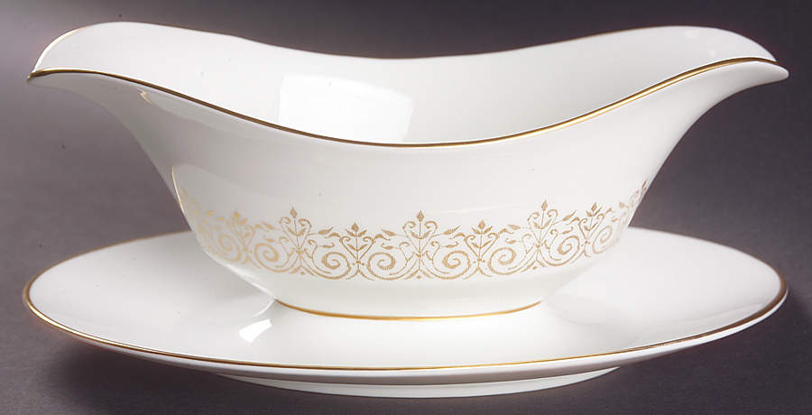 Petit Point Gravy Boat with Attached Underplate by Oxford (Div of Lenox)-1