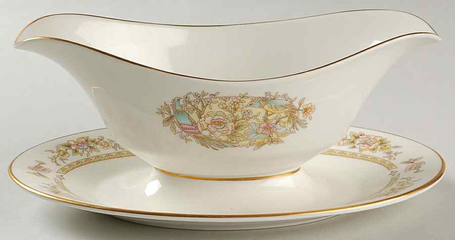 Song Birds Gravy Boat with Attached Underplate by Oxford (Div of Lenox)-1