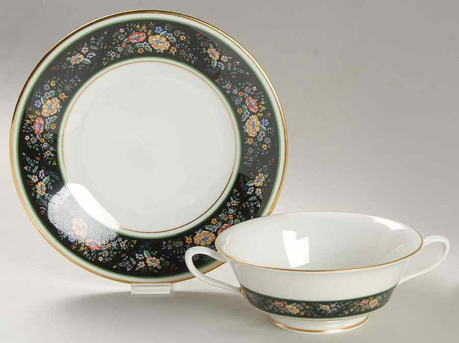 Sutton Place Footed Cream Soup Bowl & Saucer Set by Oxford (Div of Lenox)-1