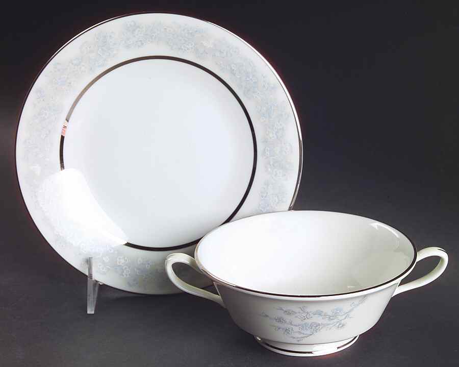 Twilight Dell Footed Cream Soup Bowl & Saucer Set by Oxford (Div of Lenox)-1