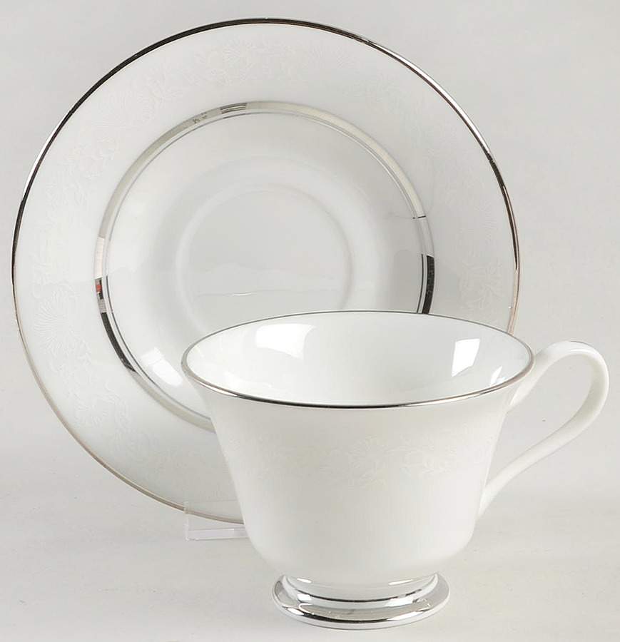 White Echo Footed Cup & Saucer Set by Oxford (Div of Lenox)-1