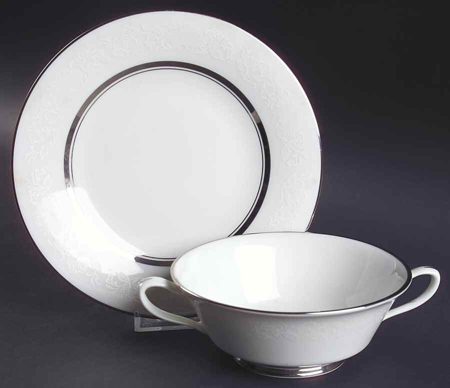 White Echo Footed Cream Soup Bowl & Saucer Set by Oxford (Div of Lenox)-1