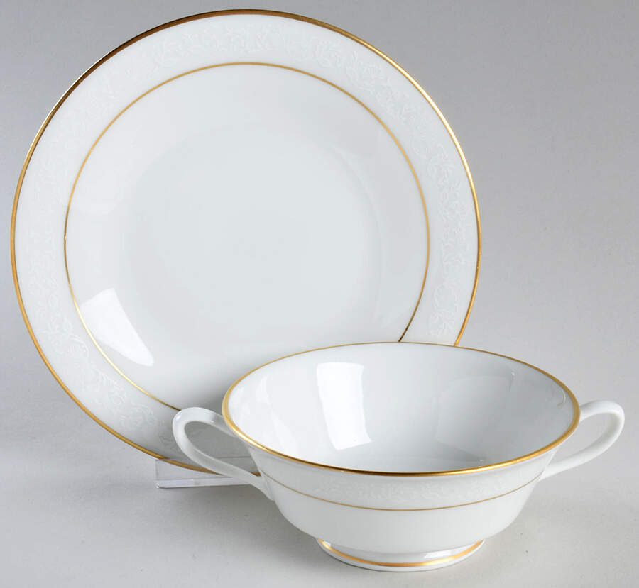 White Lace Footed Cream Soup Bowl & Saucer Set by Oxford (Div of Lenox)-1