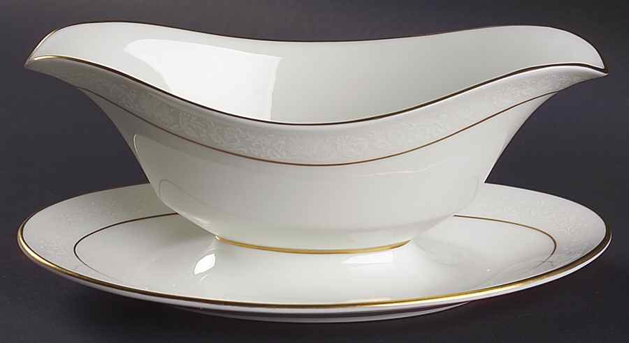 White Lace Gravy Boat with Attached Underplate by Oxford (Div of Lenox)-1