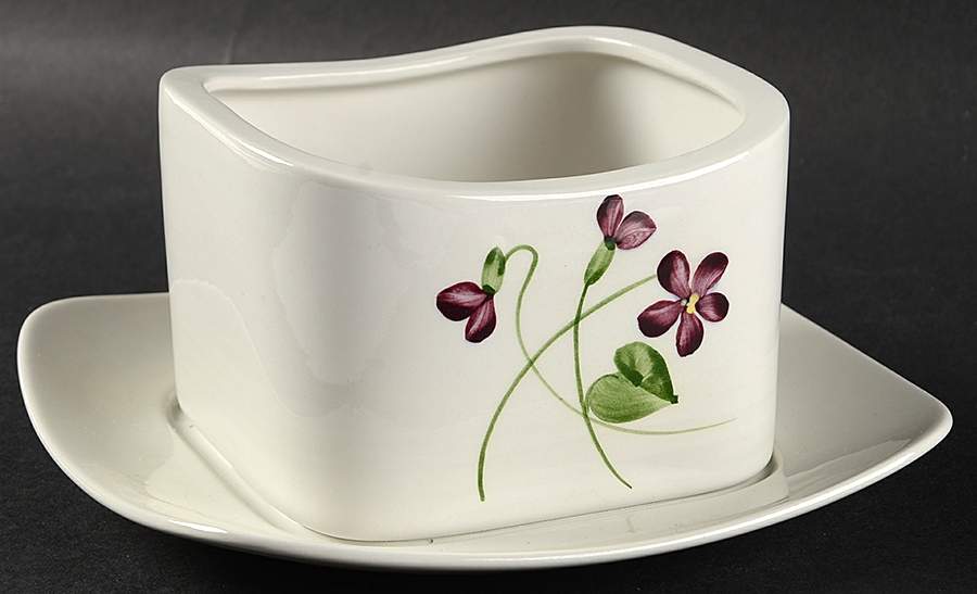 Wood Violet Square Gravy Boat w/Attached Underplate No Lid by Orchard-1