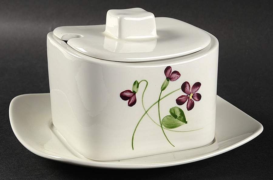 Wood Violet Square Gravy Boat w/Attached Underplate & Lid by Orchard-1