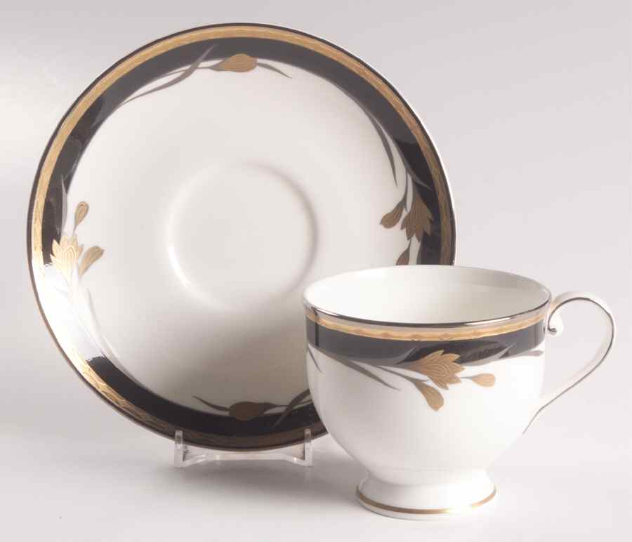 24K Black Footed Cup & Saucer Set by Oscar De La Renta-1