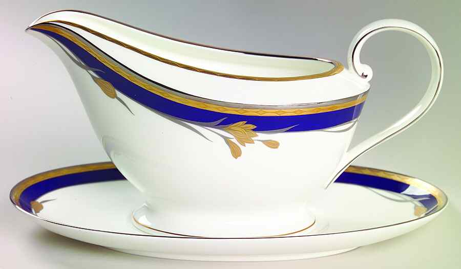24K Cobalt Blue Gravy Boat & Underplate by Oscar De La Renta-1