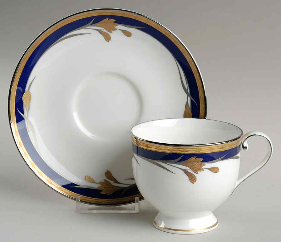 24K Cobalt Blue Footed Cup & Saucer Set by Oscar De La Renta-1