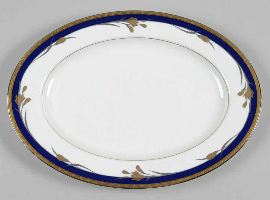 24K Cobalt Blue 12" Oval Serving Platter by Oscar De La Renta-1