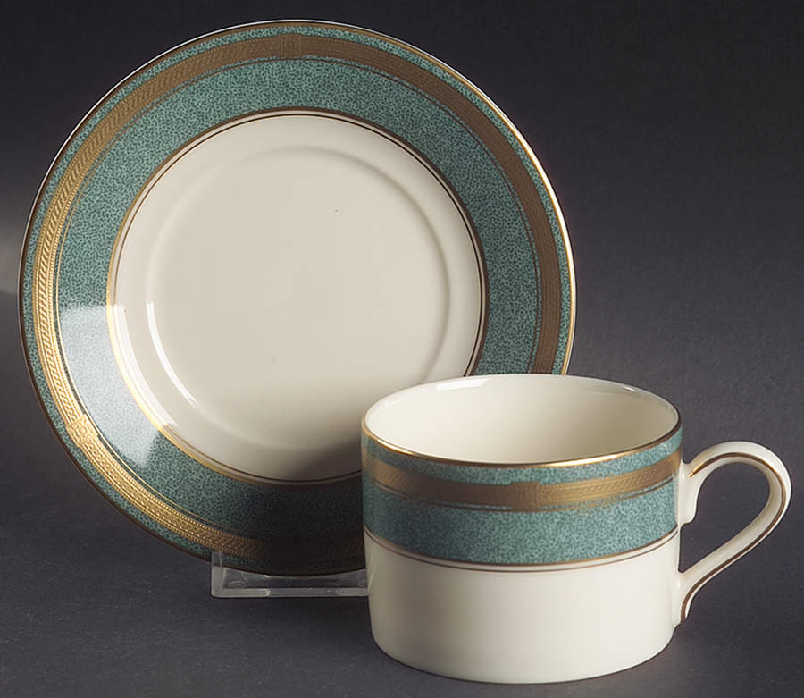Baronesse Teal Flat Cup & Saucer Set by Oscar De La Renta-1