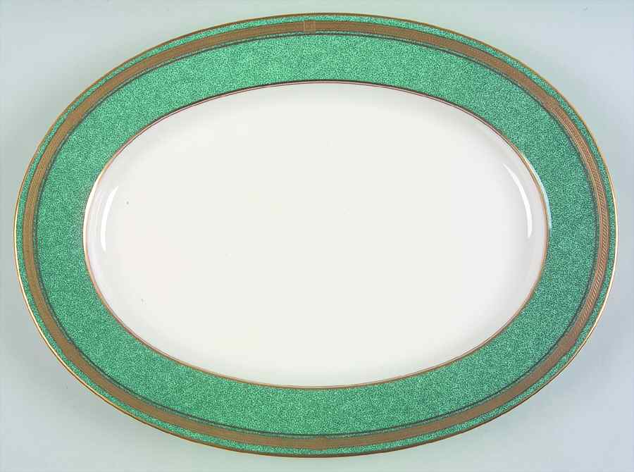 Baronesse Teal 14" Oval Serving Platter by Oscar De La Renta-1